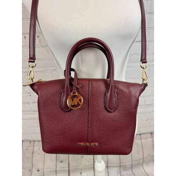 MICHAEL KORS Hyde oxblood color small pebbled leather satchel handbag NEW - Picture 2 of 13